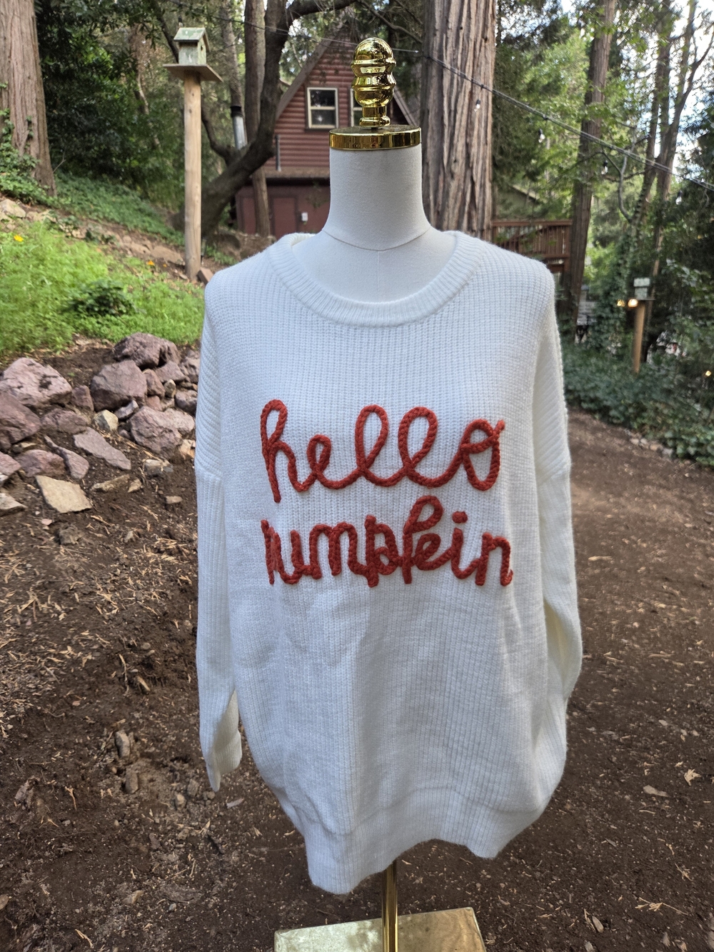 Mainstrip Boutique Fall Autumn Hello Pumpkin White Knit Sweater - Picture 3 of 8